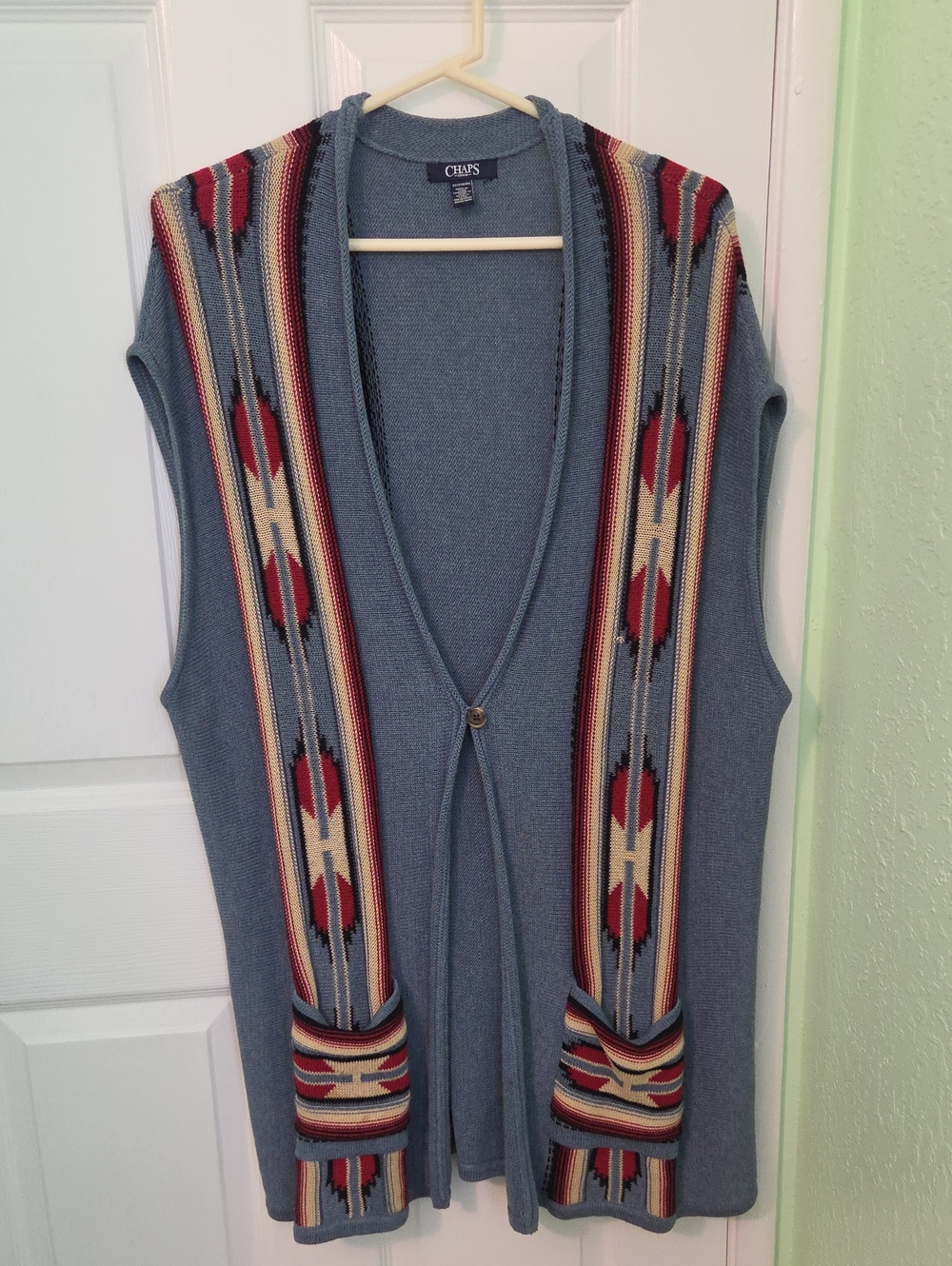 Chaps Cardigan Vest Women 2XL Long Tunic Sweater Southwest Aztec Boho Cowgirl